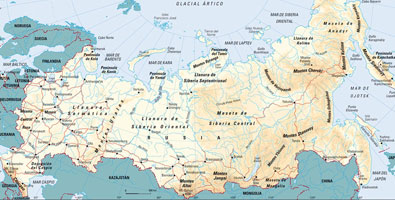 Mapa físico de la Federación de Rusia 