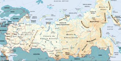 Mapa físico de la Federación de Rusia 